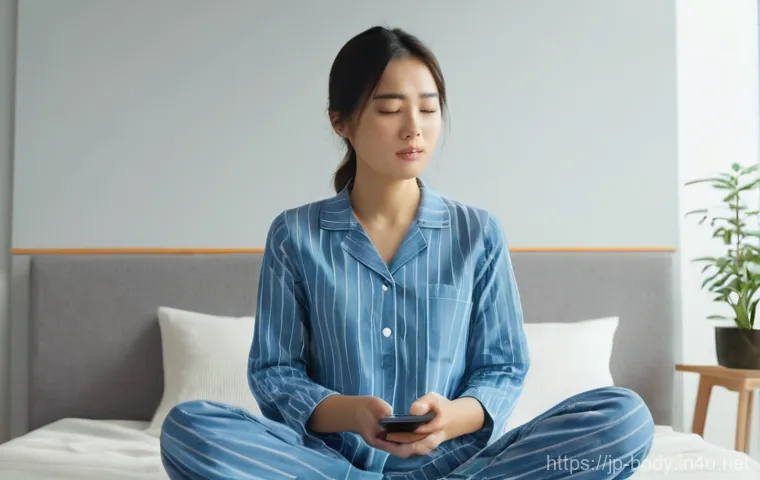 목 디스크 초기 증상 - **"Early Signs of Neck Discomfort and Digital Strain"**
    A realistic depiction of a young Japanes...