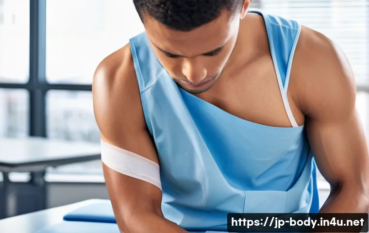 어깨 탈구 치료 후기 - A detailed medical illustration of a young adult male experiencing a shoulder dislocation injury, sh...